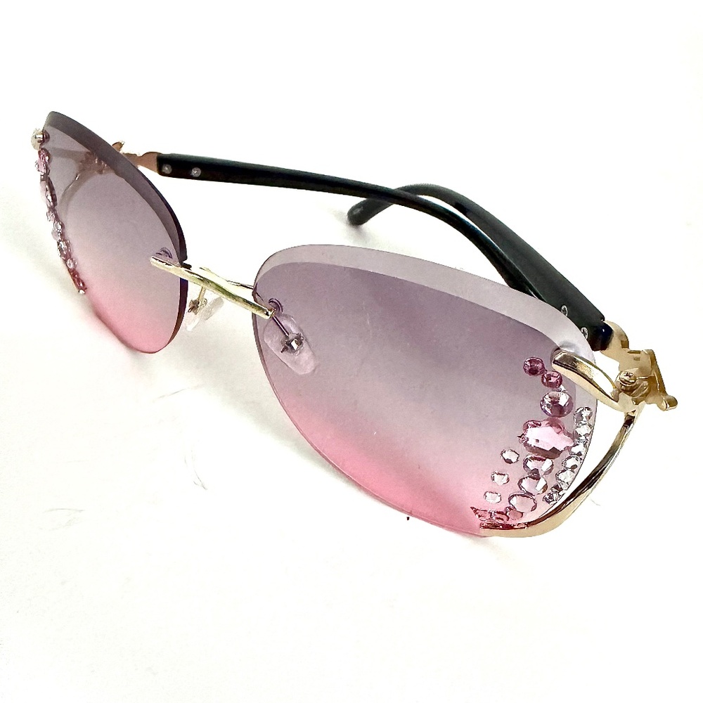 Rimless fashion sunglasses crystal stones Designers women